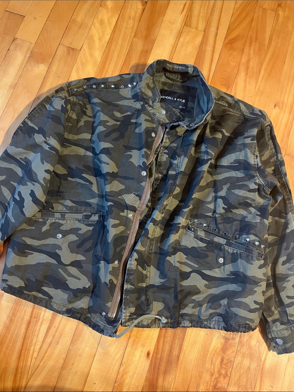 Kendall & Kylie Green Camo Military-Style Jacket with Stud Accents